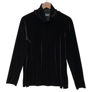 Susan Graver Womens Velvet Top Size‎ M Black Stretch Turtleneck Long Sleeve